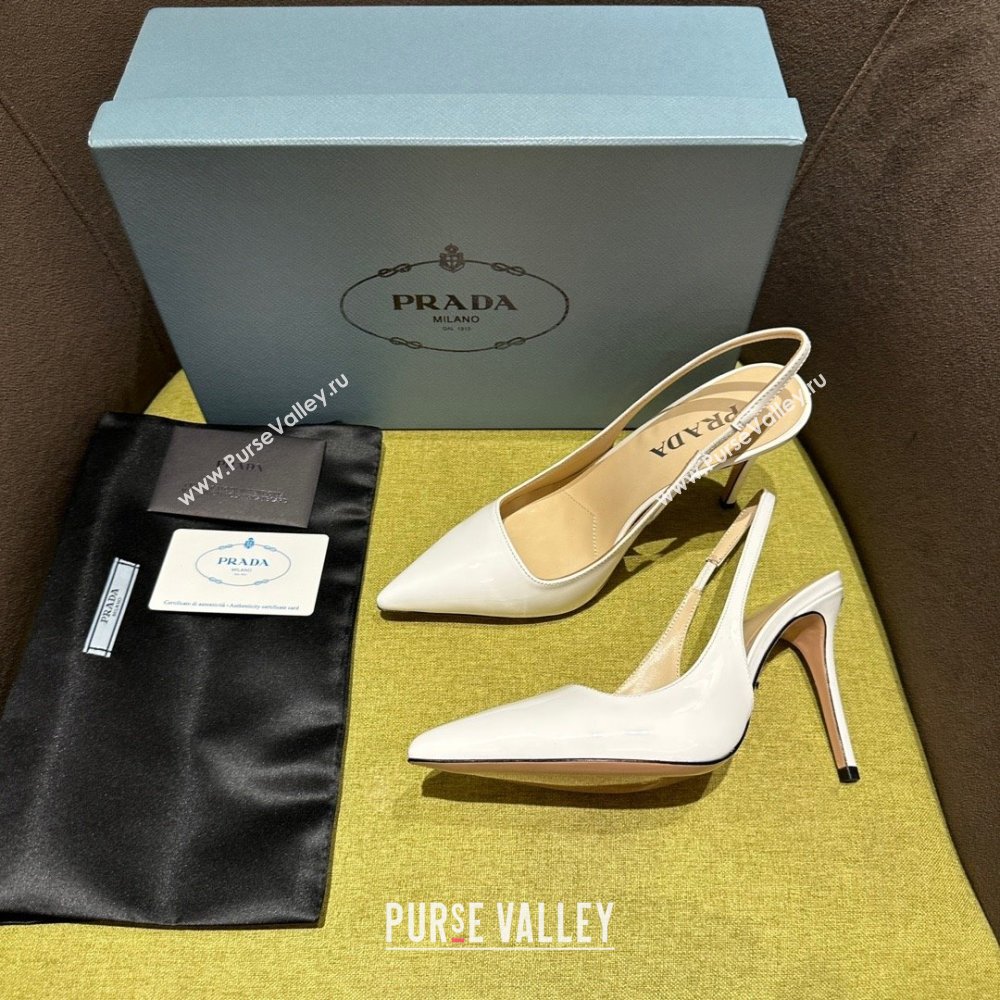 Prada Patent leather slingbacks 1I164N white 2023 (kaola-231113-10)