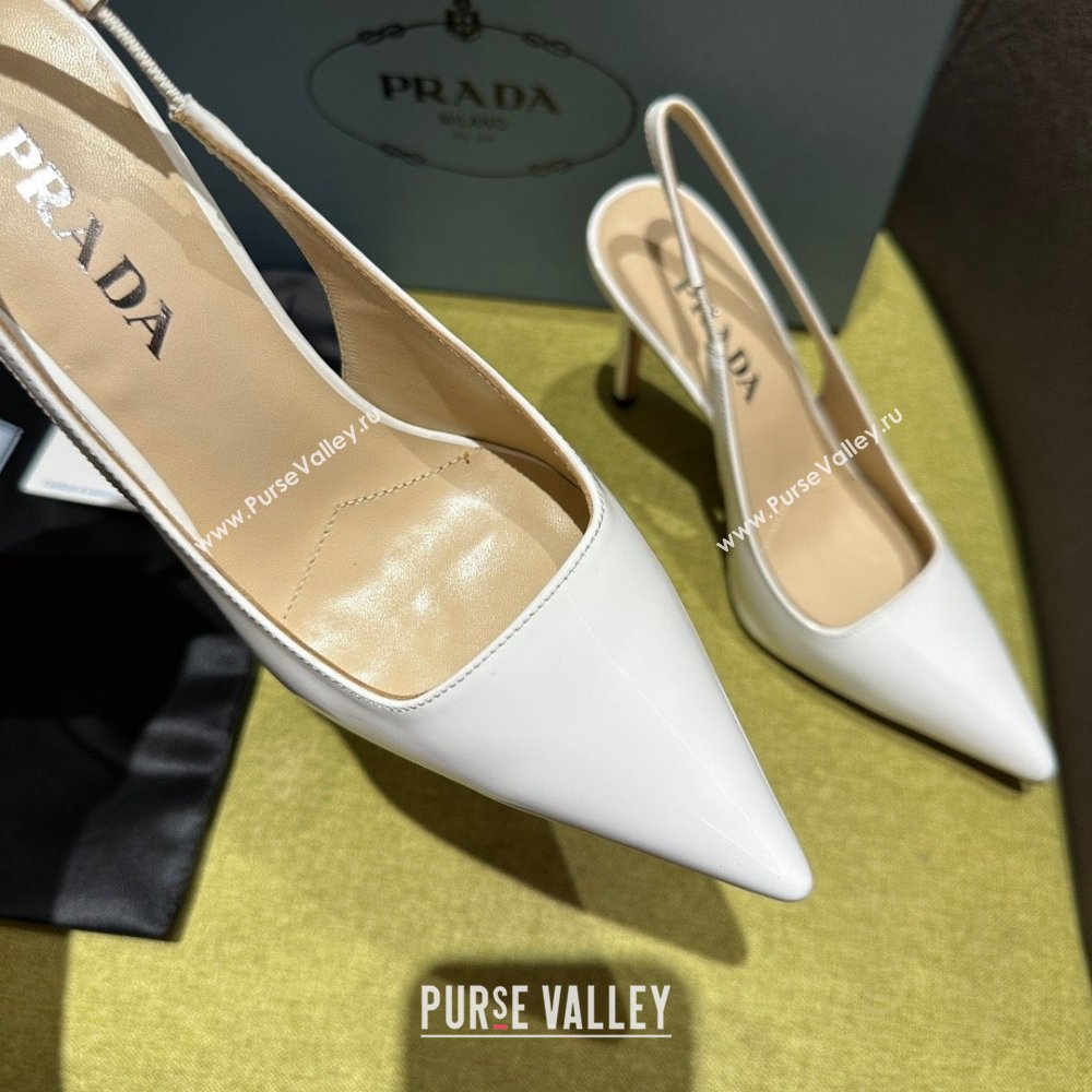 Prada Patent leather slingbacks 1I164N white 2023 (kaola-231113-10)