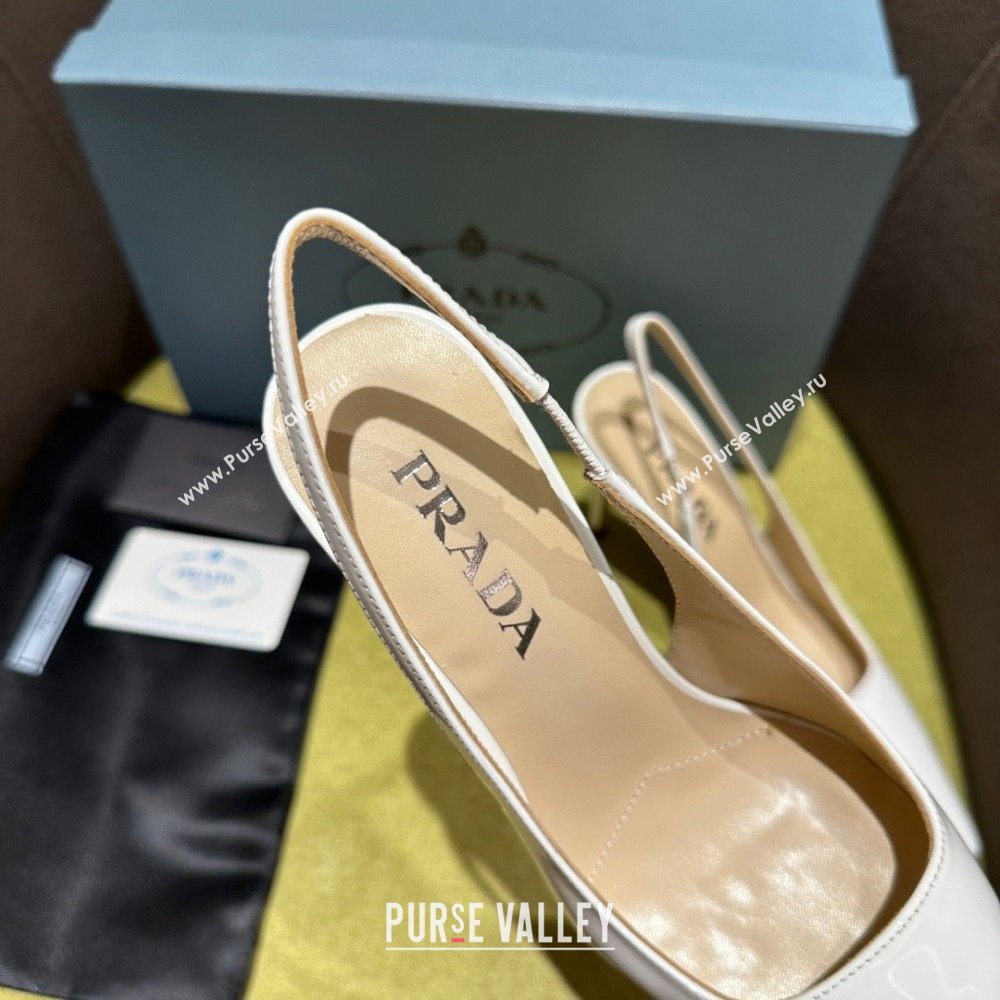 Prada Patent leather slingbacks 1I164N white 2023 (kaola-231113-10)