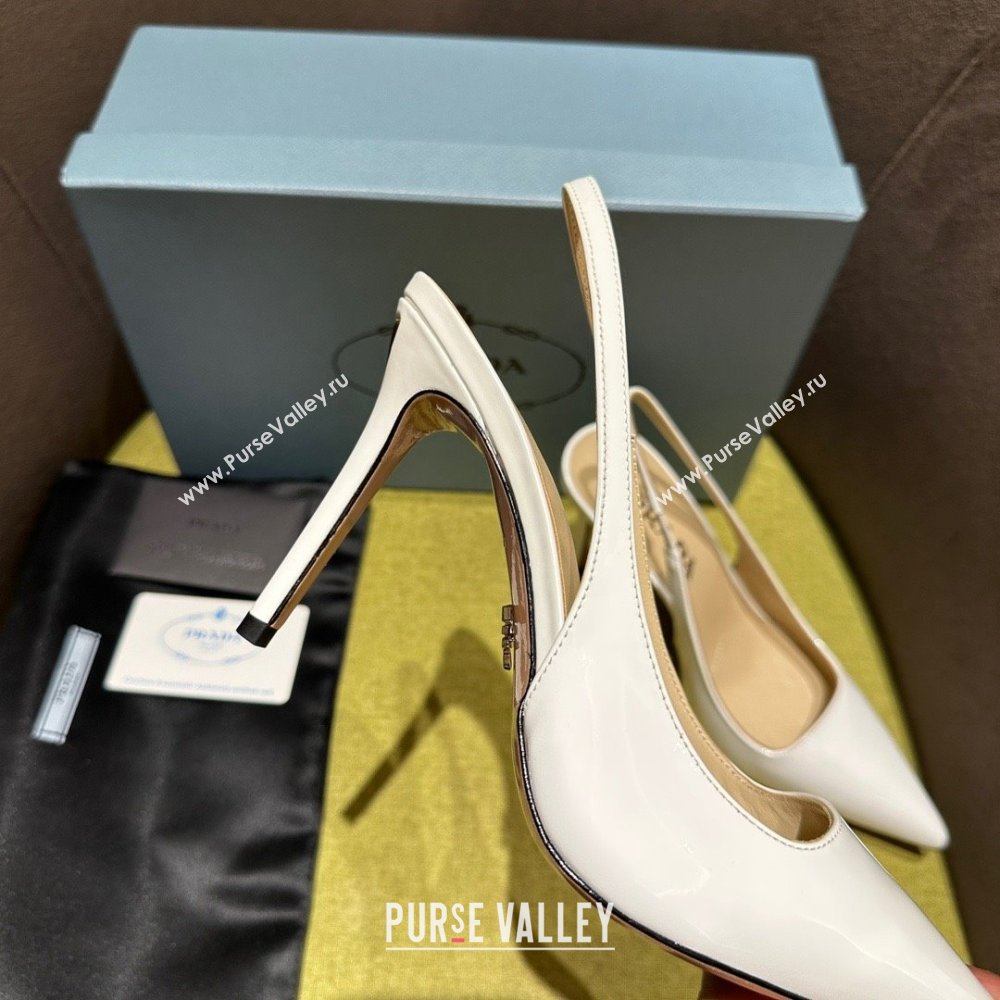 Prada Patent leather slingbacks 1I164N white 2023 (kaola-231113-10)