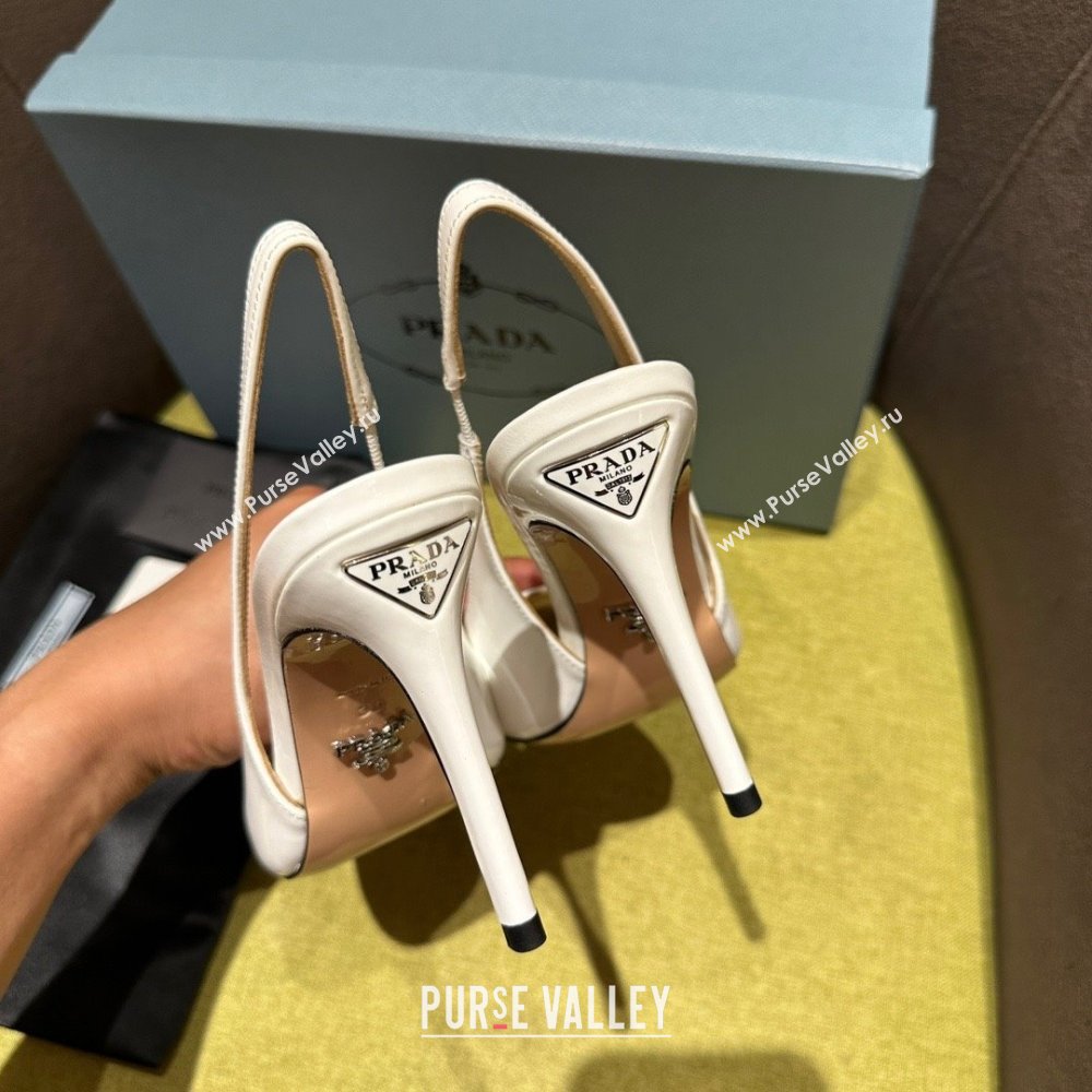 Prada Patent leather slingbacks 1I164N white 2023 (kaola-231113-10)
