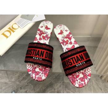 Dior White and Red Embroidered Cotton with Le Cœur des Papillons Motif Dway Slide 2024 (MODENG-240424-12)