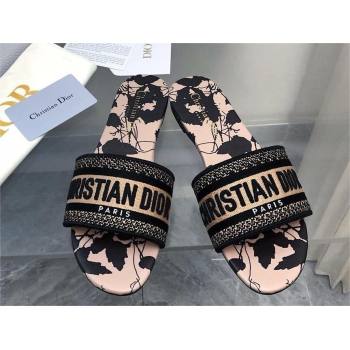 Dior Beige and Black Cotton Embroidered with Fleurs Mystiques Motif Dway Slide 2024 (MODENG-240424-14)