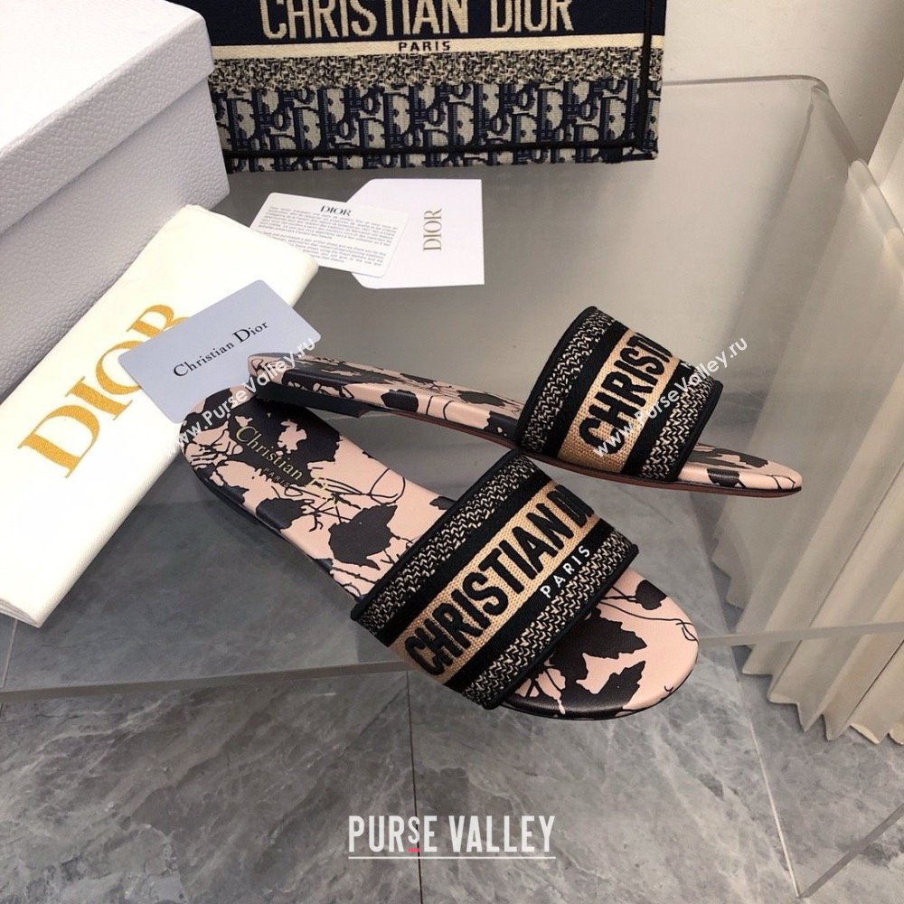 Dior Beige and Black Cotton Embroidered with Fleurs Mystiques Motif Dway Slide 2024 (MODENG-240424-14)