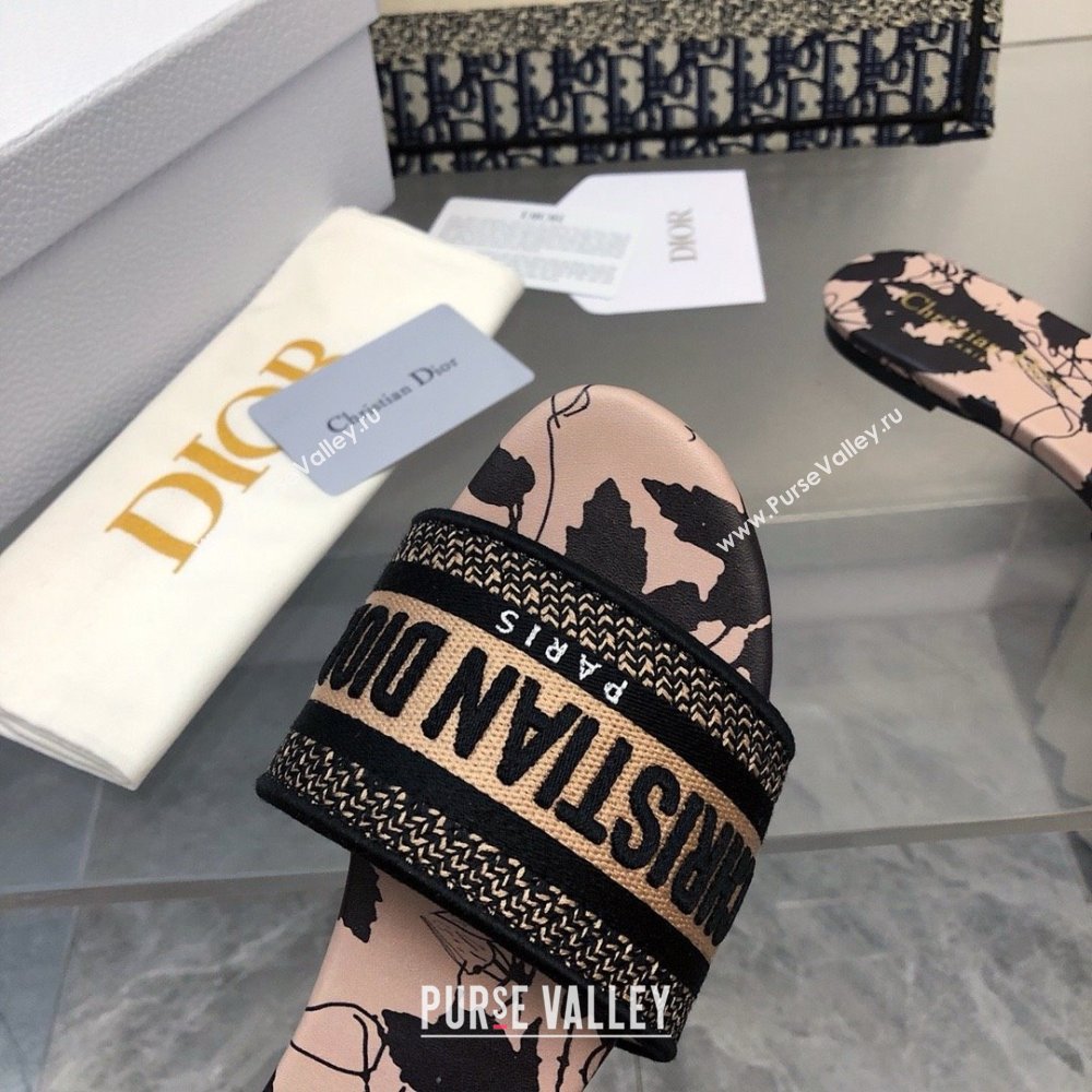 Dior Beige and Black Cotton Embroidered with Fleurs Mystiques Motif Dway Slide 2024 (MODENG-240424-14)