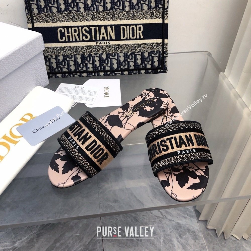 Dior Beige and Black Cotton Embroidered with Fleurs Mystiques Motif Dway Slide 2024 (MODENG-240424-14)