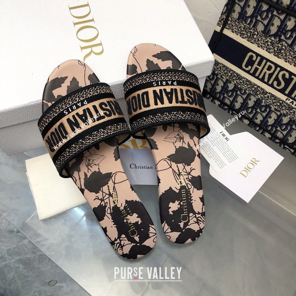 Dior Beige and Black Cotton Embroidered with Fleurs Mystiques Motif Dway Slide 2024 (MODENG-240424-14)