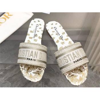 Dior White and Gold-Tone Gradient Butterflies Embroidered Cotton with Metallic Thread Dway Slide 2024 (MODENG-240424-16)