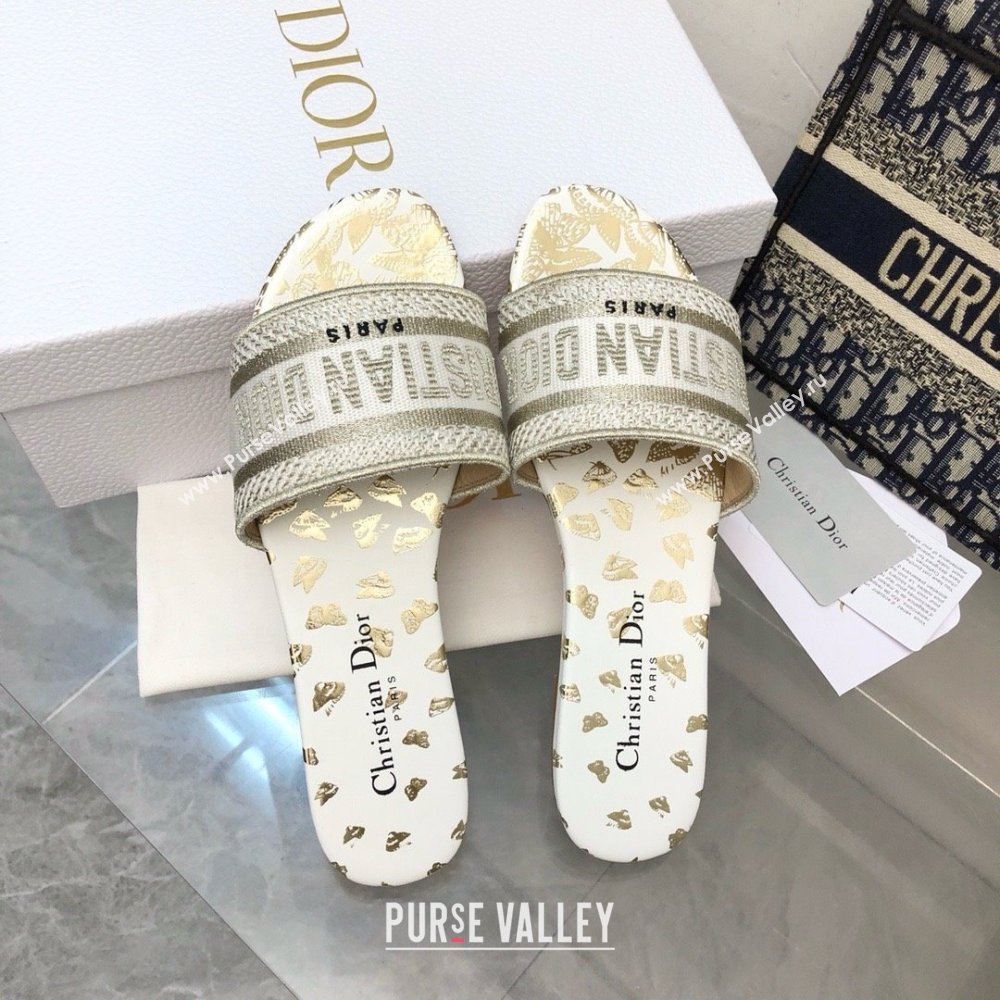 Dior White and Gold-Tone Gradient Butterflies Embroidered Cotton with Metallic Thread Dway Slide 2024 (MODENG-240424-16)