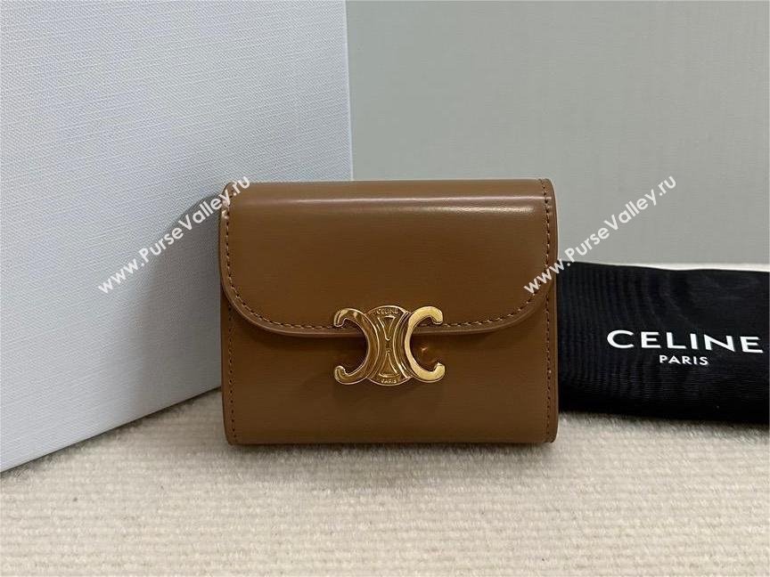 celine Small Wallet TRIOMPHE in Shiny calfskin Bronze 10D783 2023 (baili-231222-03)