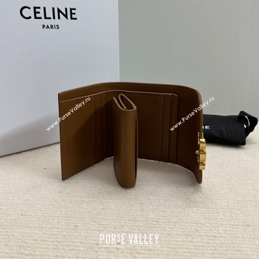 celine Small Wallet TRIOMPHE in Shiny calfskin Bronze 10D783 2023 (baili-231222-03)