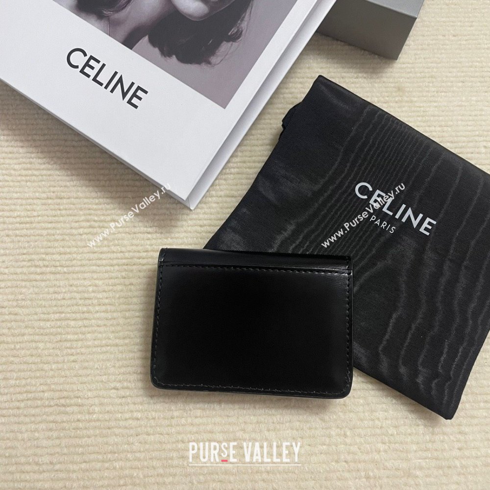 CELINE CARD HOLDER WITH FLAP TRIOMPHE in Shiny calfskin Black 10I583 2023 (baili-231222-06)