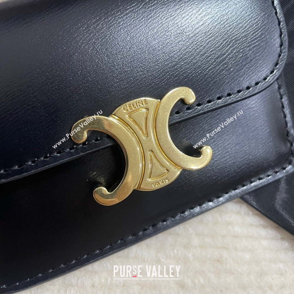 CELINE CARD HOLDER WITH FLAP TRIOMPHE in Shiny calfskin Black 10I583 2023 (baili-231222-06)
