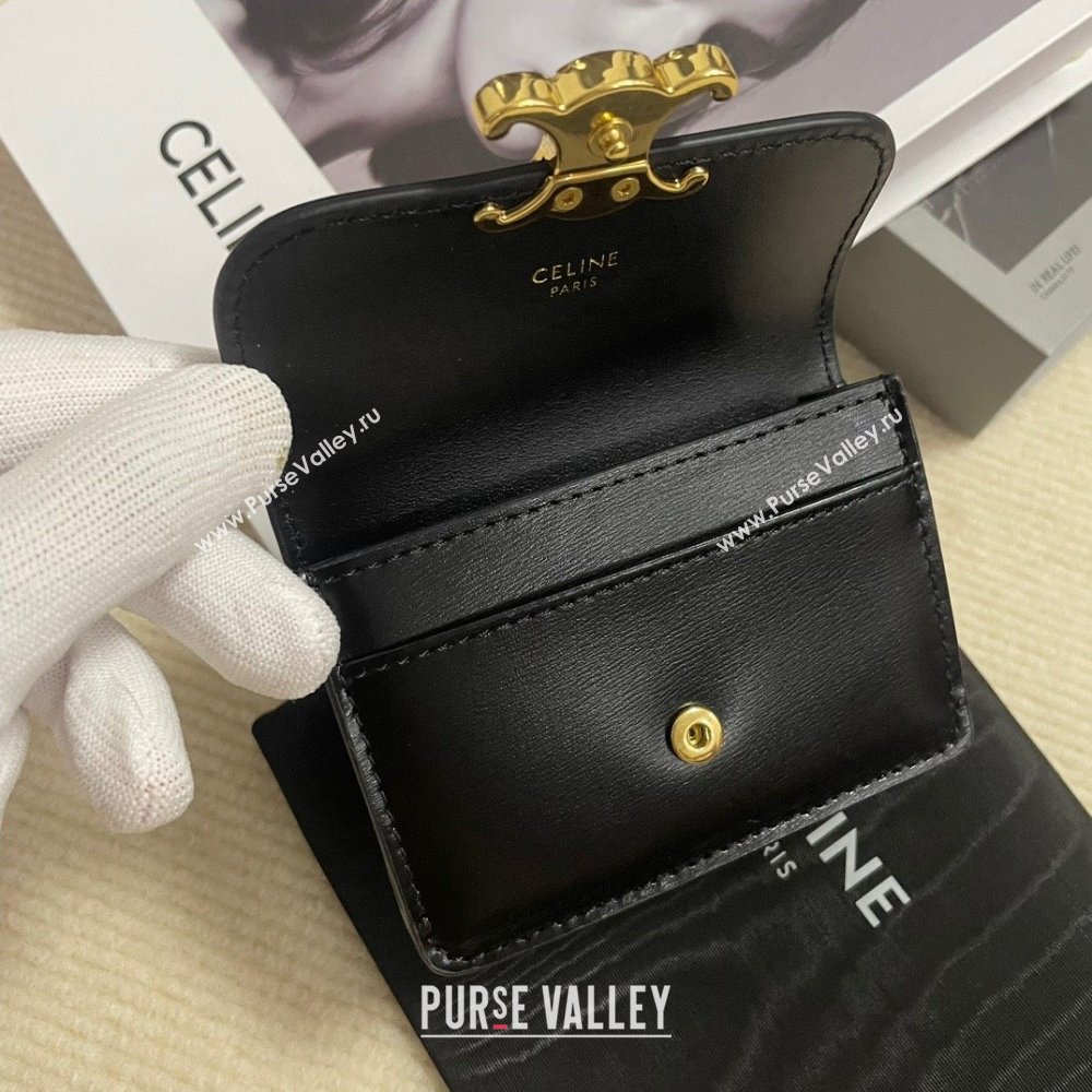 CELINE CARD HOLDER WITH FLAP TRIOMPHE in Shiny calfskin Black 10I583 2023 (baili-231222-06)