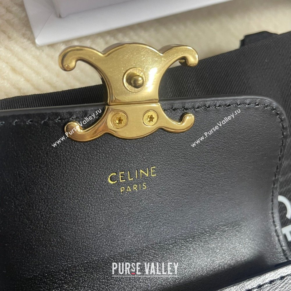 CELINE CARD HOLDER WITH FLAP TRIOMPHE in Shiny calfskin Black 10I583 2023 (baili-231222-06)