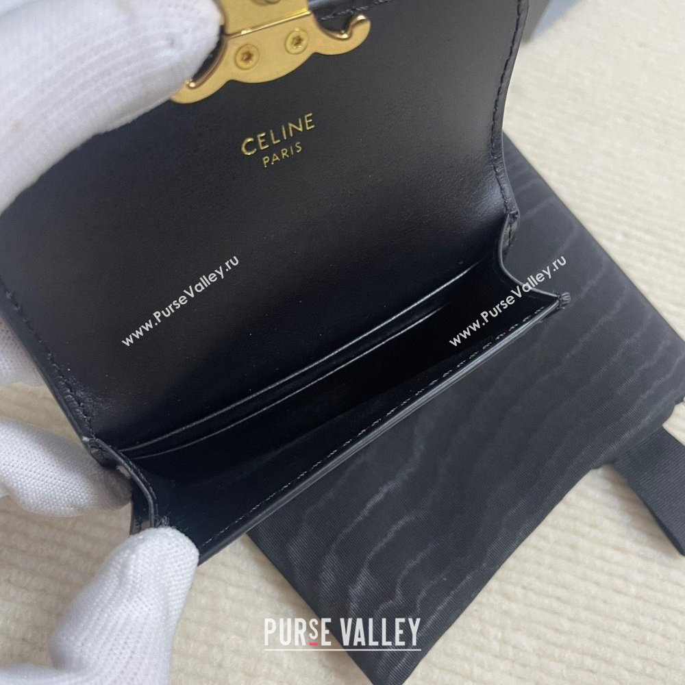 CELINE CARD HOLDER WITH FLAP TRIOMPHE in Shiny calfskin Black 10I583 2023 (baili-231222-06)