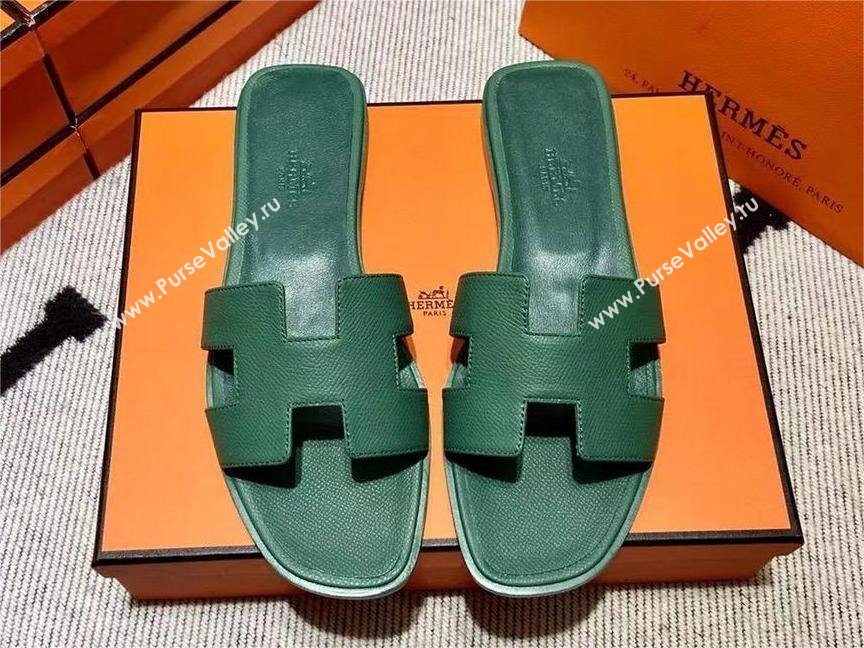 Hermes Oran Flat slippers in epsom leather vert lierre (mingdu-240424-01)