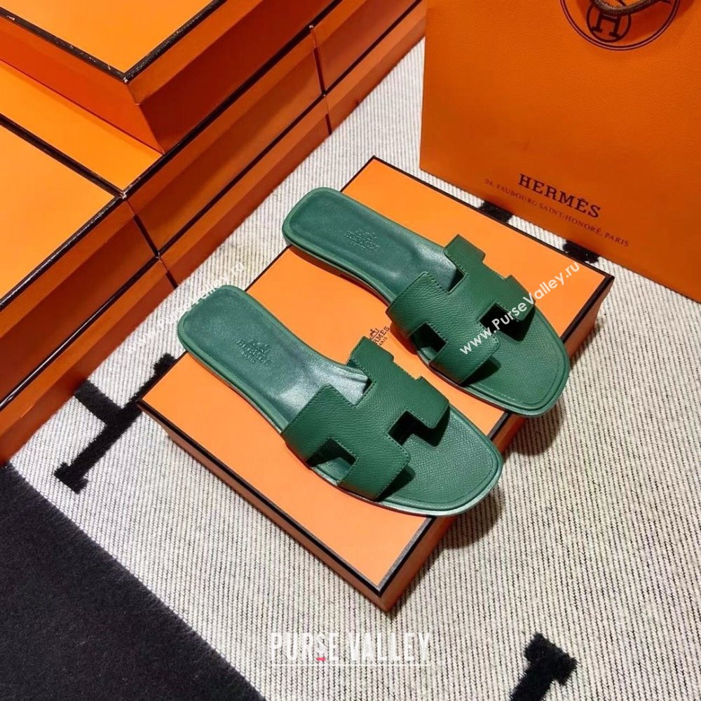 Hermes Oran Flat slippers in epsom leather vert lierre (mingdu-240424-01)