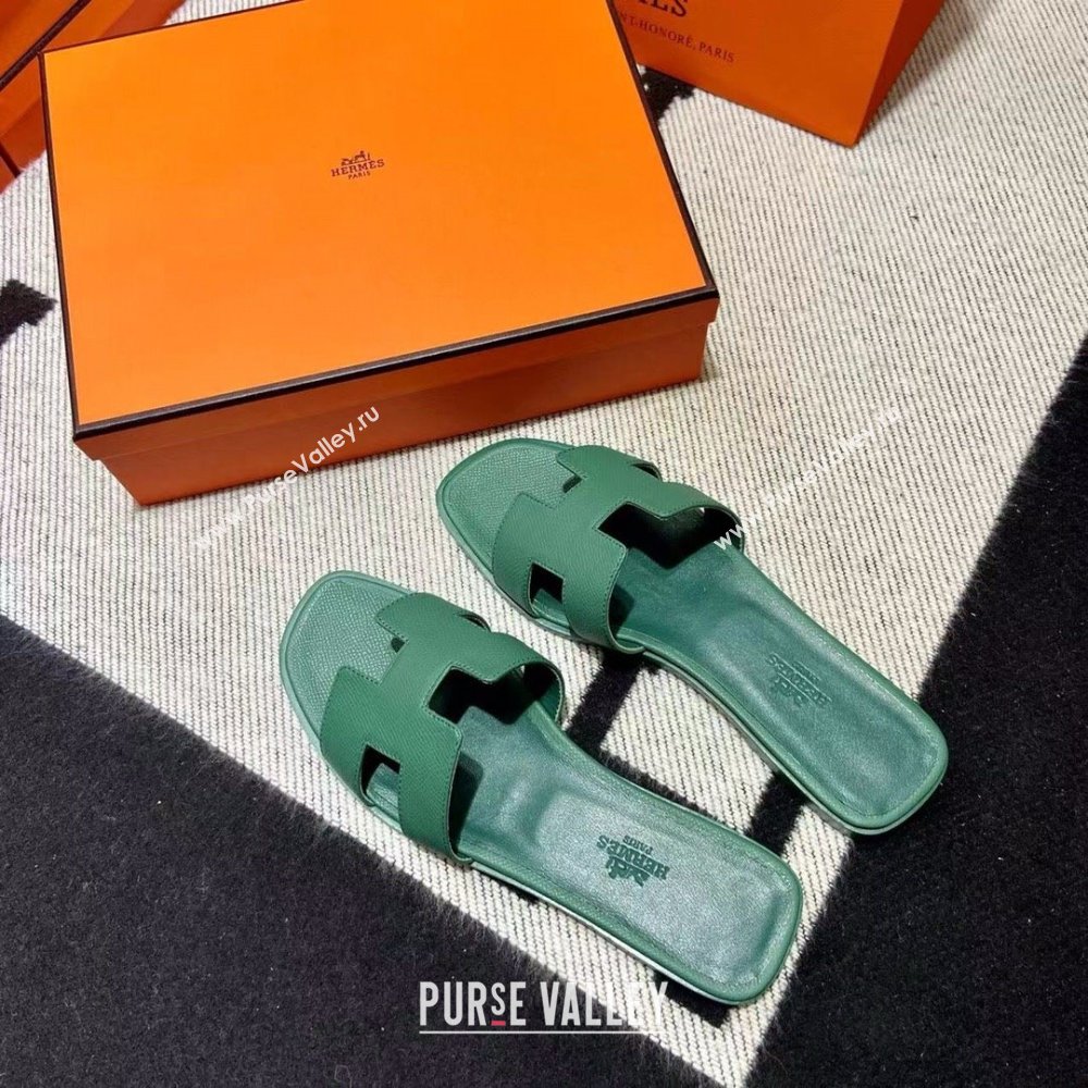 Hermes Oran Flat slippers in epsom leather vert lierre (mingdu-240424-01)