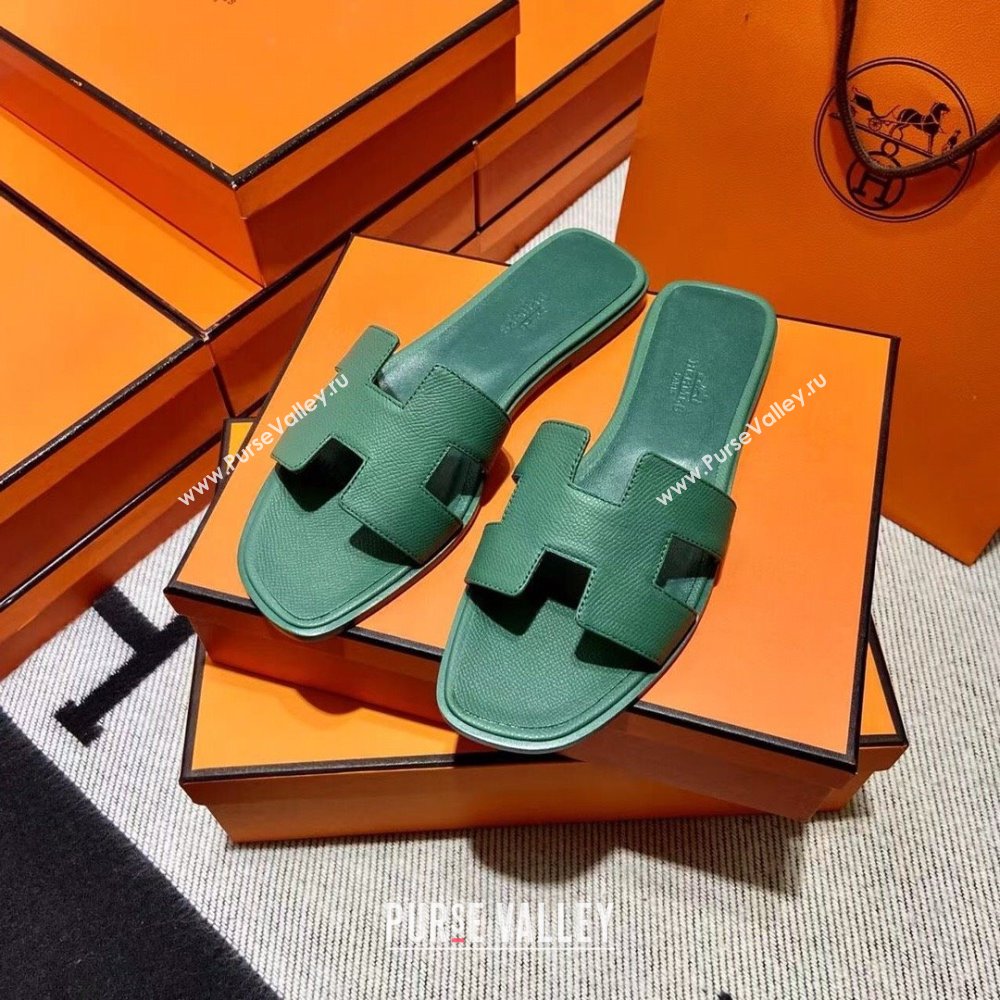 Hermes Oran Flat slippers in epsom leather vert lierre (mingdu-240424-01)