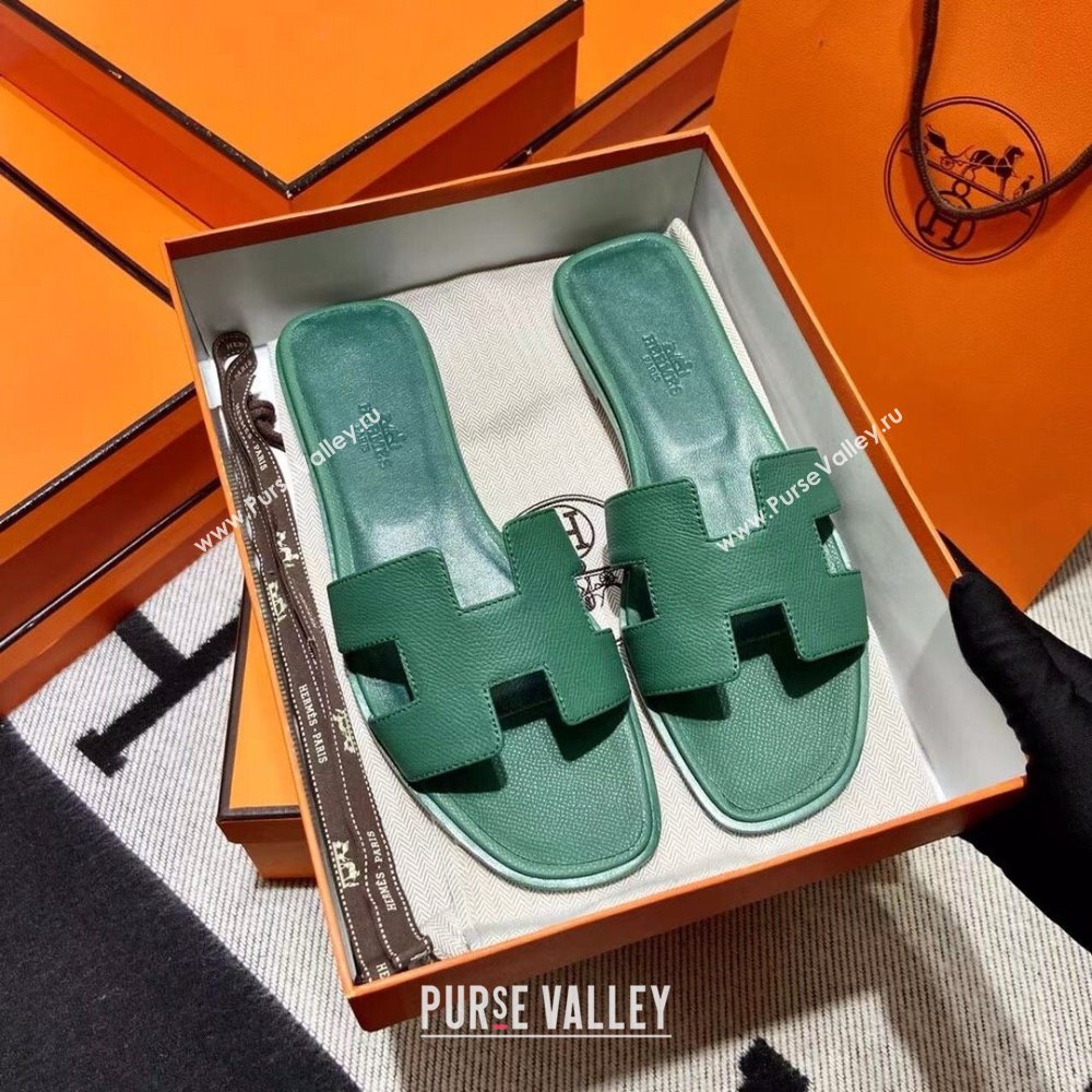 Hermes Oran Flat slippers in epsom leather vert lierre (mingdu-240424-01)