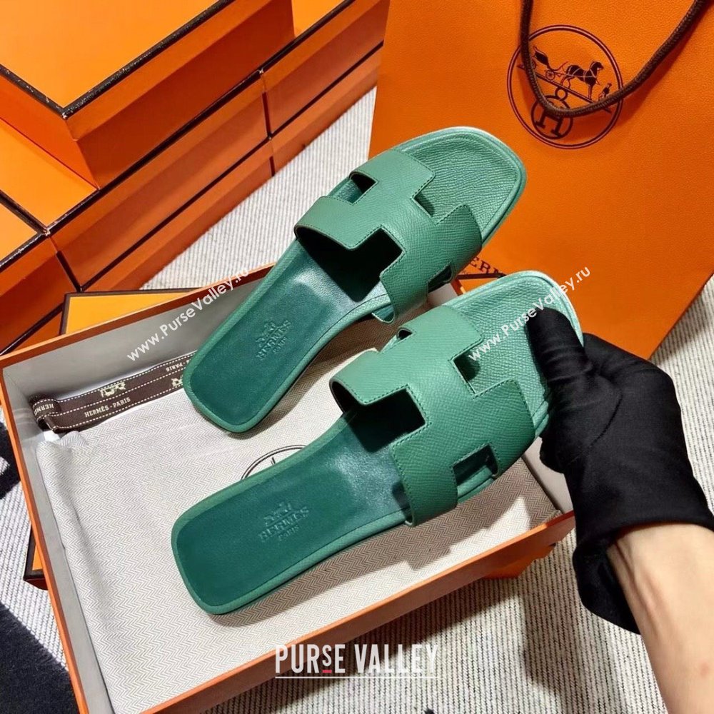Hermes Oran Flat slippers in epsom leather vert lierre (mingdu-240424-01)