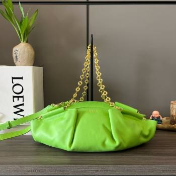 LOEWE Small Paseo bag in shiny nappa calfskin with chain green 2024 (yongsheng-240329-14)