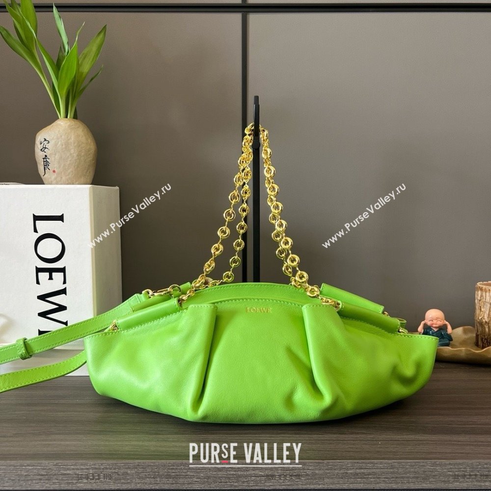 LOEWE Small Paseo bag in shiny nappa calfskin with chain green 2024 (yongsheng-240329-14)