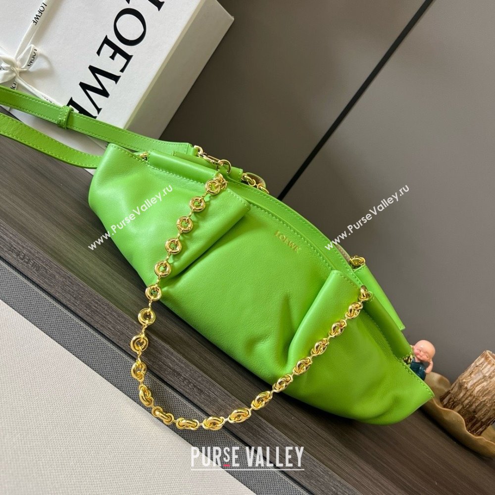 LOEWE Small Paseo bag in shiny nappa calfskin with chain green 2024 (yongsheng-240329-14)