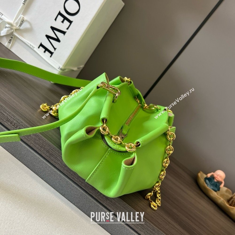 LOEWE Small Paseo bag in shiny nappa calfskin with chain green 2024 (yongsheng-240329-14)