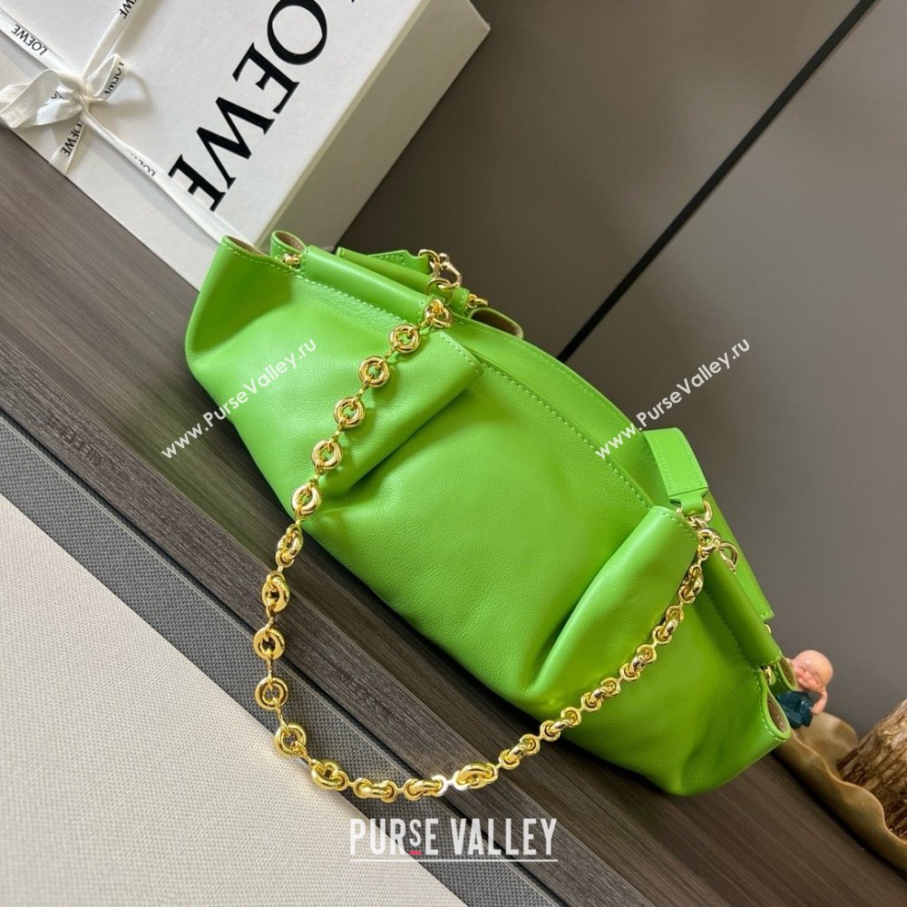 LOEWE Small Paseo bag in shiny nappa calfskin with chain green 2024 (yongsheng-240329-14)