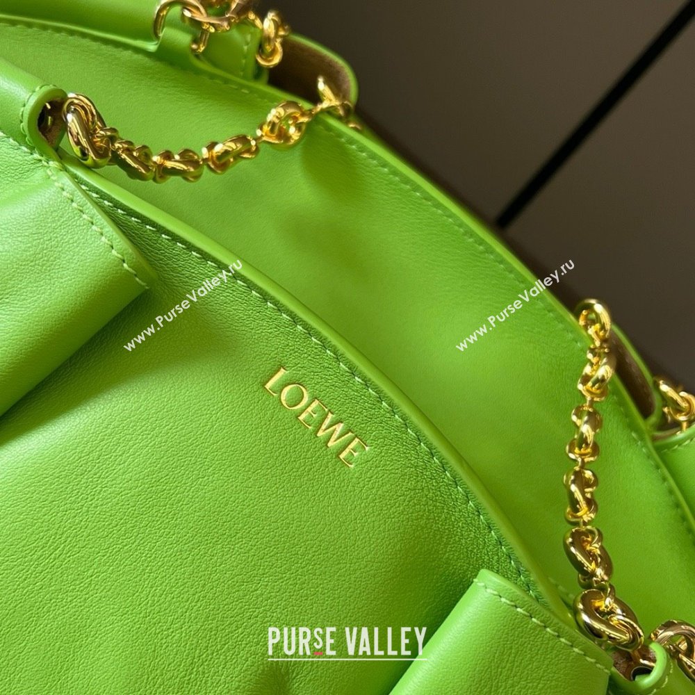 LOEWE Small Paseo bag in shiny nappa calfskin with chain green 2024 (yongsheng-240329-14)