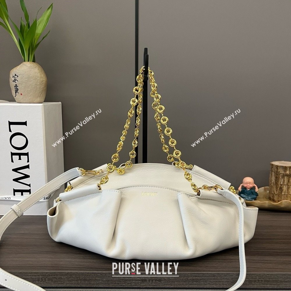 LOEWE Small Paseo bag in shiny nappa calfskin with chain white 2024 (yongsheng-240329-13)