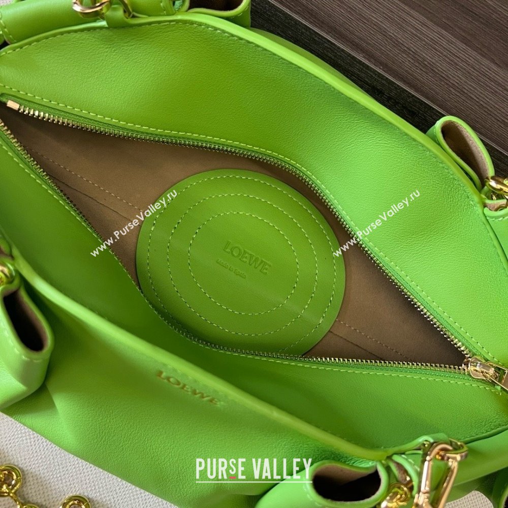 LOEWE Small Paseo bag in shiny nappa calfskin with chain green 2024 (yongsheng-240329-14)