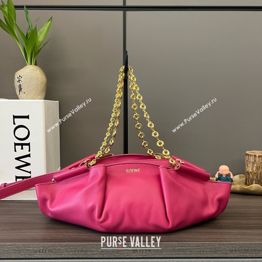 LOEWE Small Paseo bag in shiny nappa calfskin with chain fuchsia 2024 (yongsheng-240329-15)