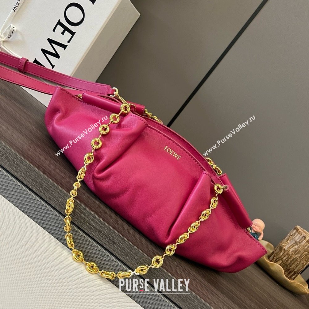 LOEWE Small Paseo bag in shiny nappa calfskin with chain fuchsia 2024 (yongsheng-240329-15)