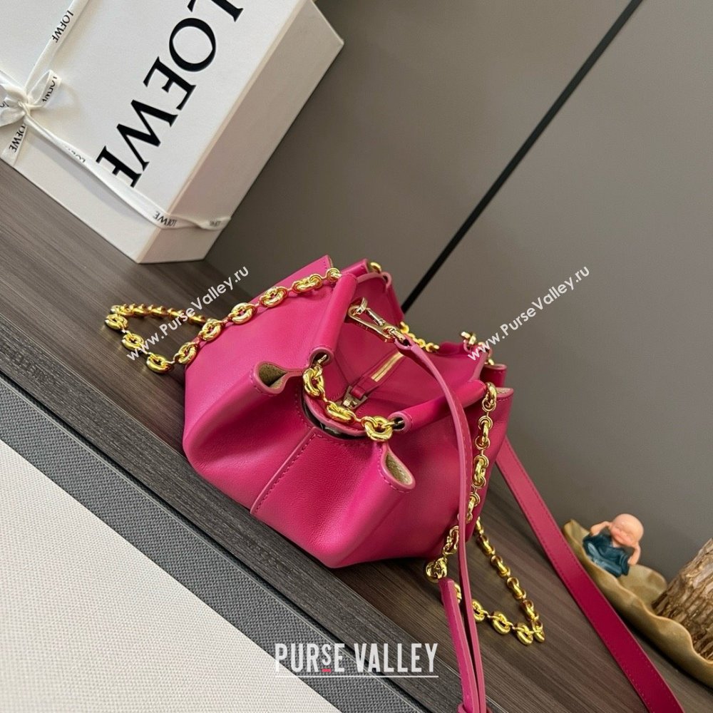 LOEWE Small Paseo bag in shiny nappa calfskin with chain fuchsia 2024 (yongsheng-240329-15)