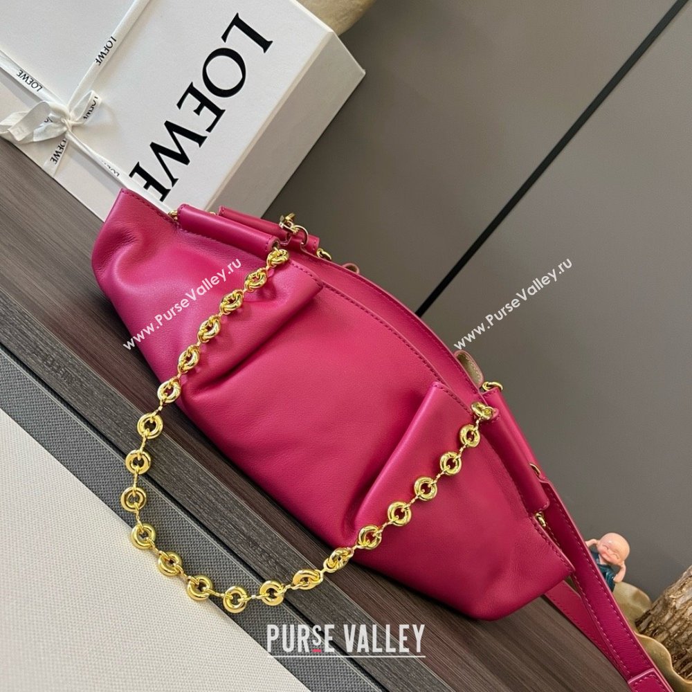 LOEWE Small Paseo bag in shiny nappa calfskin with chain fuchsia 2024 (yongsheng-240329-15)