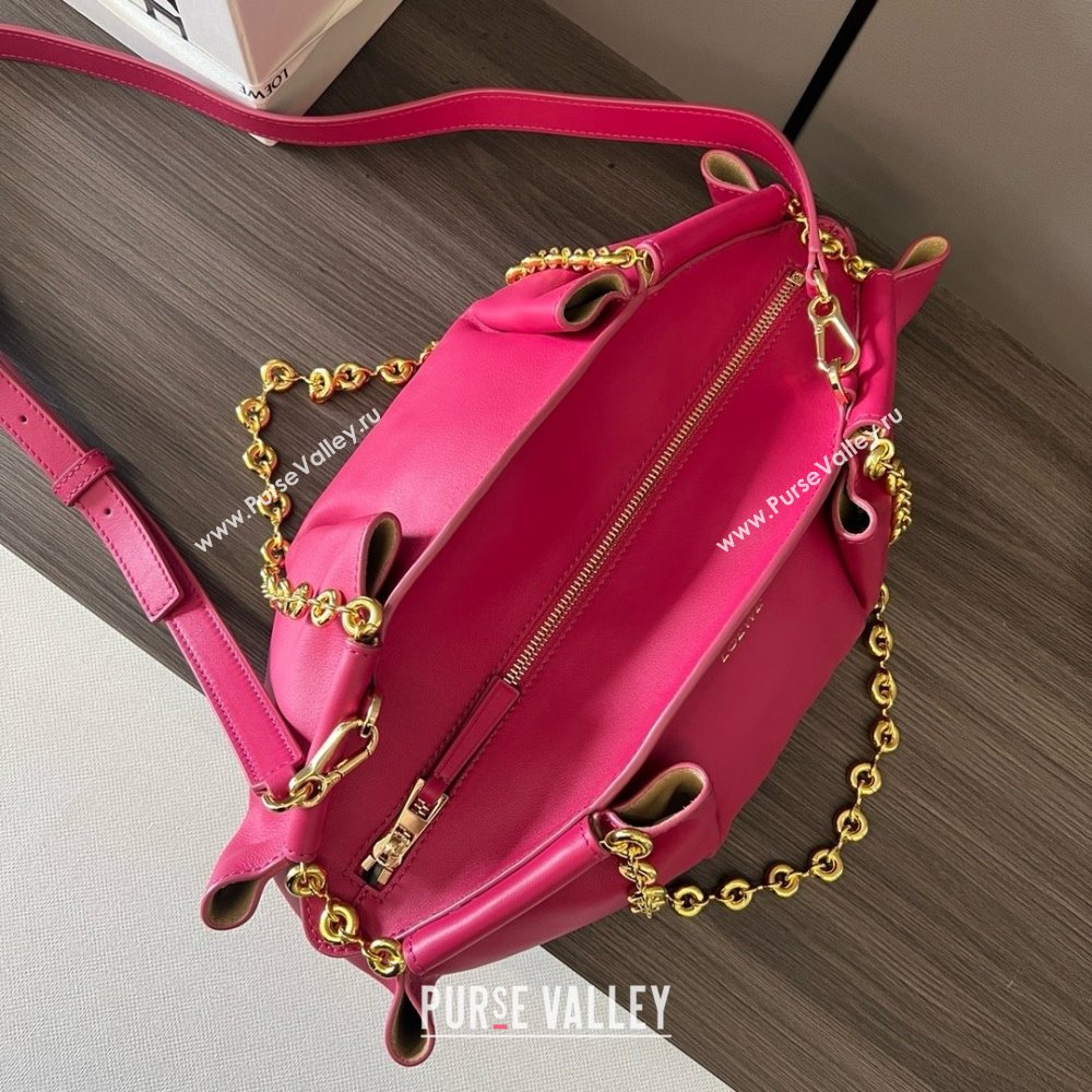 LOEWE Small Paseo bag in shiny nappa calfskin with chain fuchsia 2024 (yongsheng-240329-15)