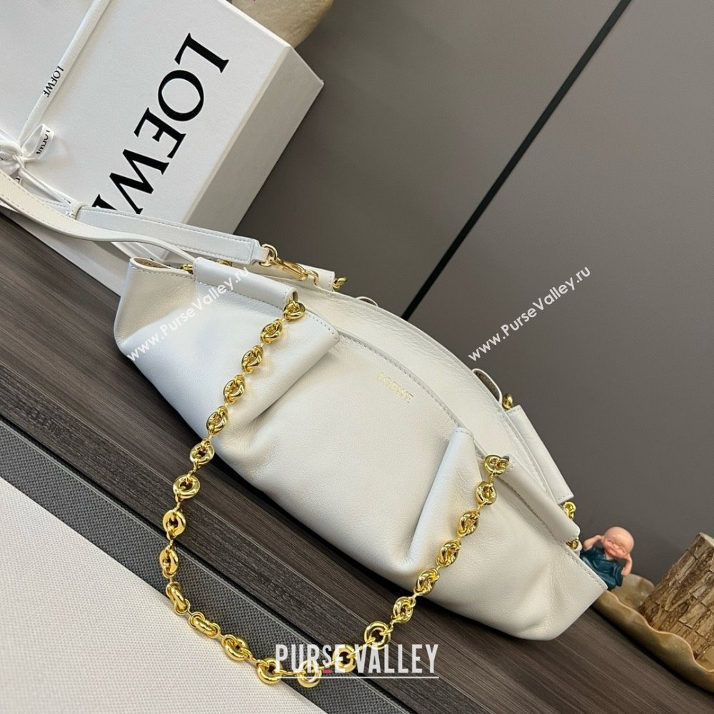 LOEWE Small Paseo bag in shiny nappa calfskin with chain white 2024 (yongsheng-240329-13)