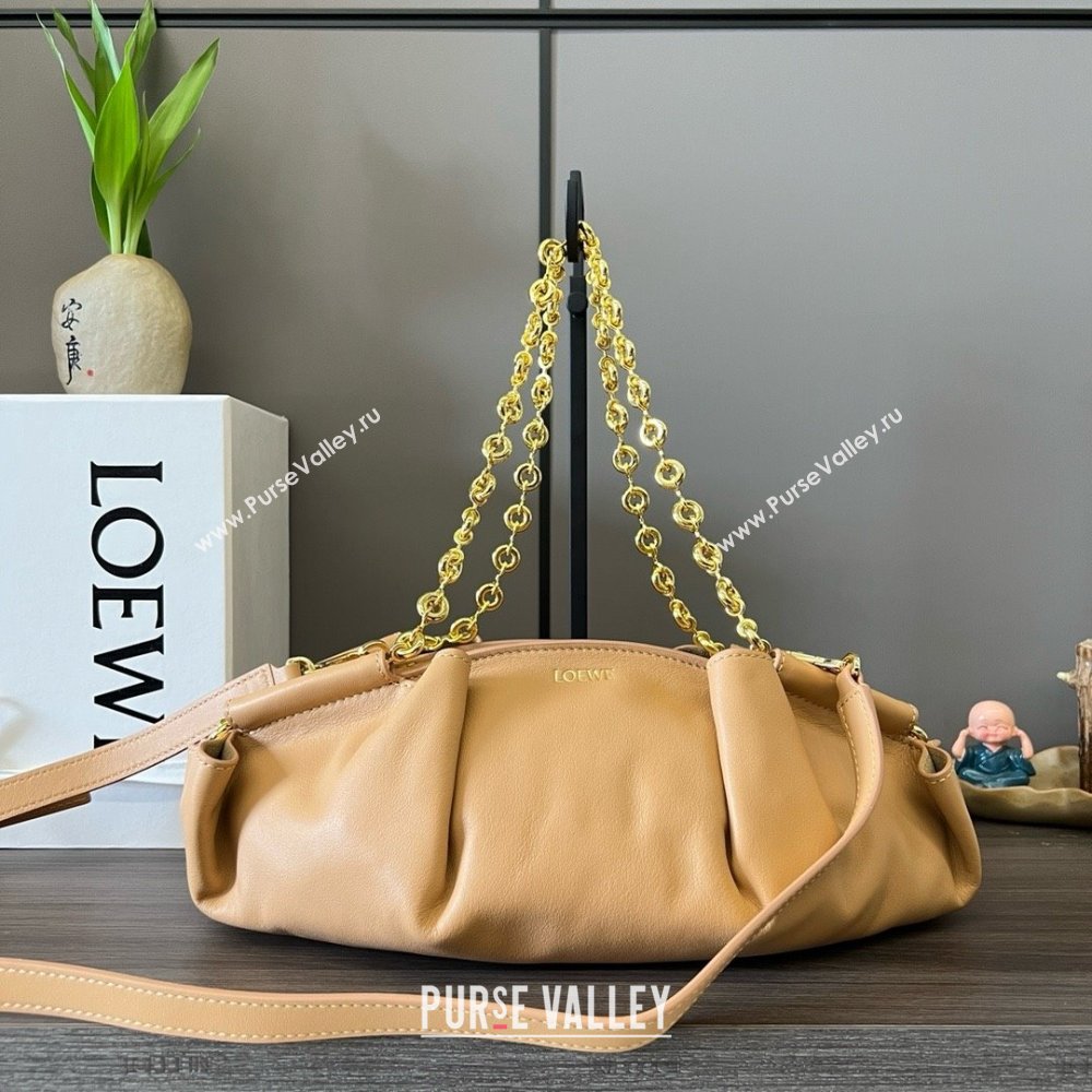 LOEWE Small Paseo bag in shiny nappa calfskin with chain warm desert 2024 (yongsheng-240329-16)