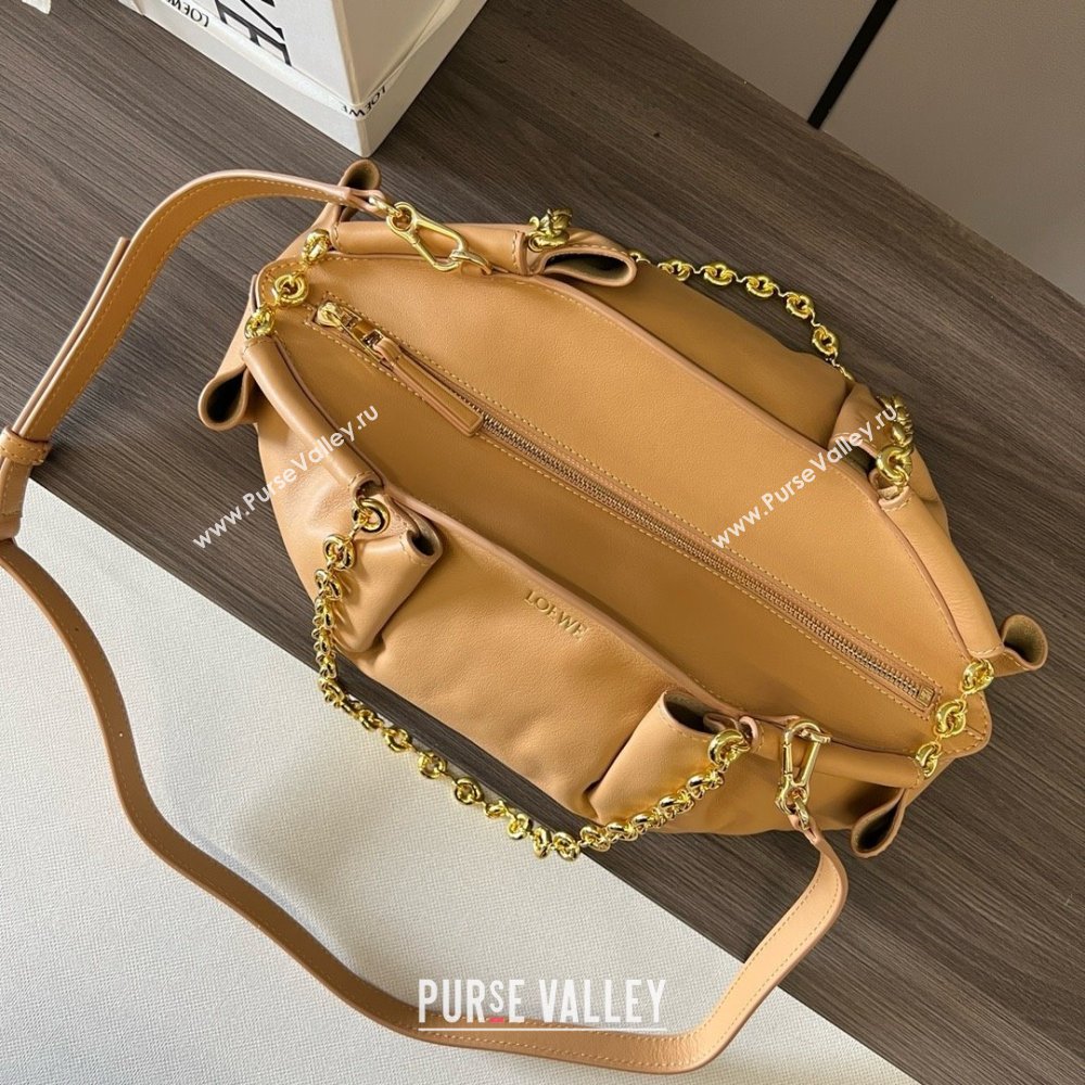 LOEWE Small Paseo bag in shiny nappa calfskin with chain warm desert 2024 (yongsheng-240329-16)