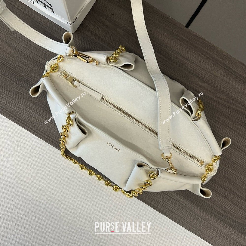 LOEWE Small Paseo bag in shiny nappa calfskin with chain white 2024 (yongsheng-240329-13)