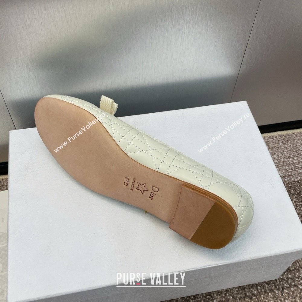 Dior Ballet Flats with Grosgrain bow and Pearl in WHITE Quilted Cannage Calfskin 2024 (MODENG-240424-19)