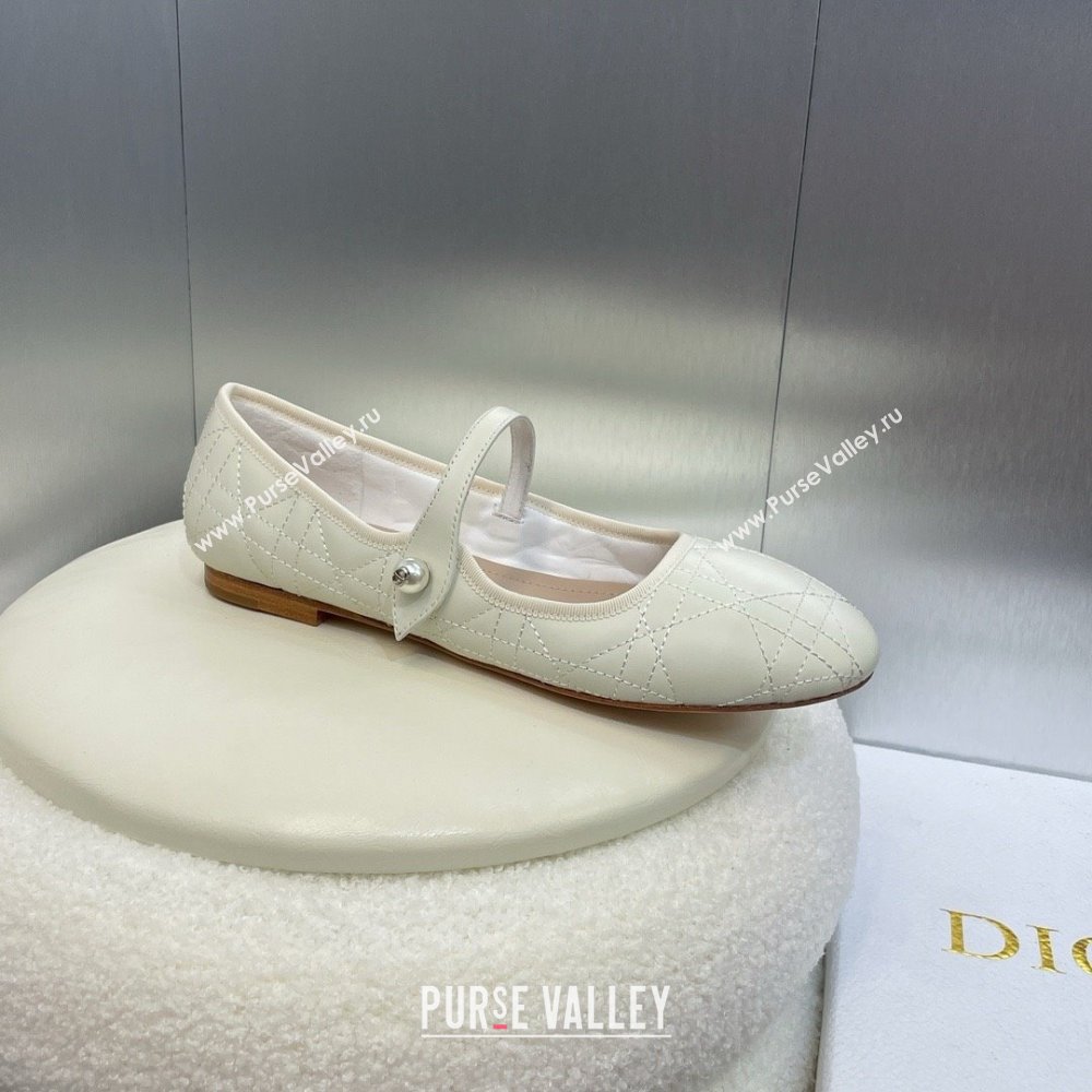 Dior WHITE Quilted Cannage Calfskin Ballet Flats 2024 (MODENG-240424-18)