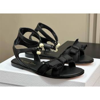 Dior BLACK Calfskin and Fringed Grosgrain Adiorable Sandal 2024 (MODENG-240424-23)