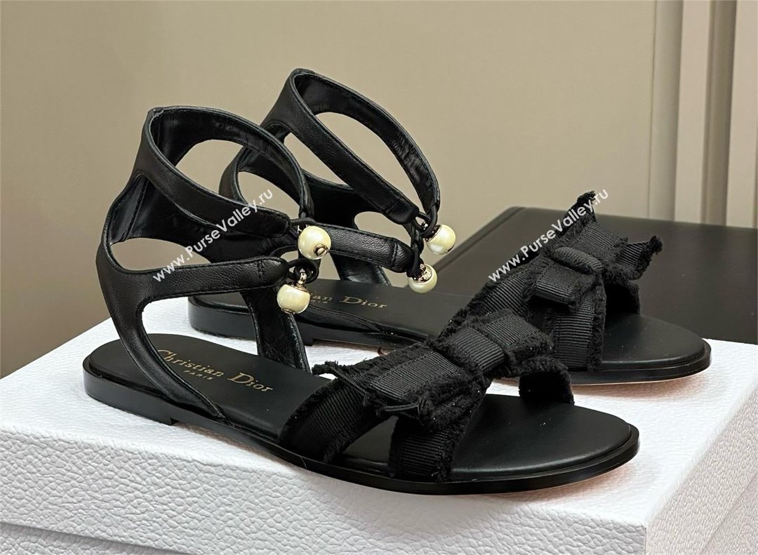 Dior BLACK Calfskin and Fringed Grosgrain Adiorable Sandal 2024 (MODENG-240424-23)