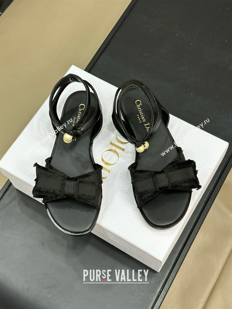 Dior BLACK Calfskin and Fringed Grosgrain Adiorable Sandal 2024 (MODENG-240424-23)