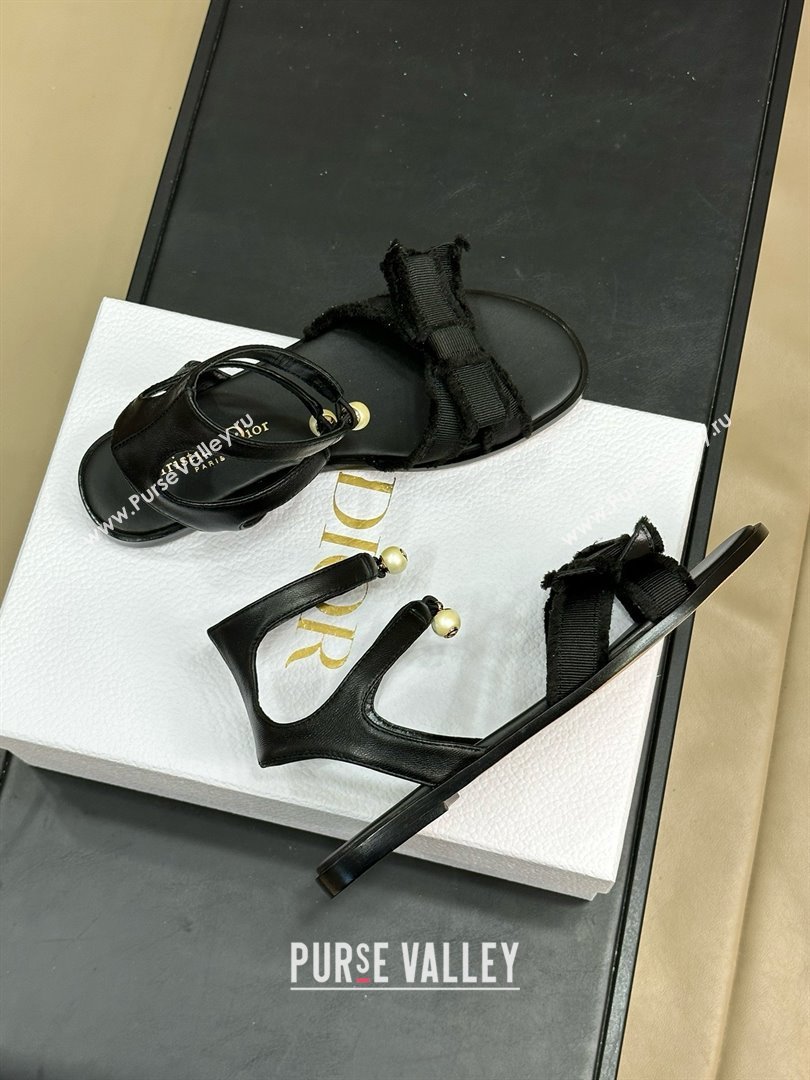 Dior BLACK Calfskin and Fringed Grosgrain Adiorable Sandal 2024 (MODENG-240424-23)