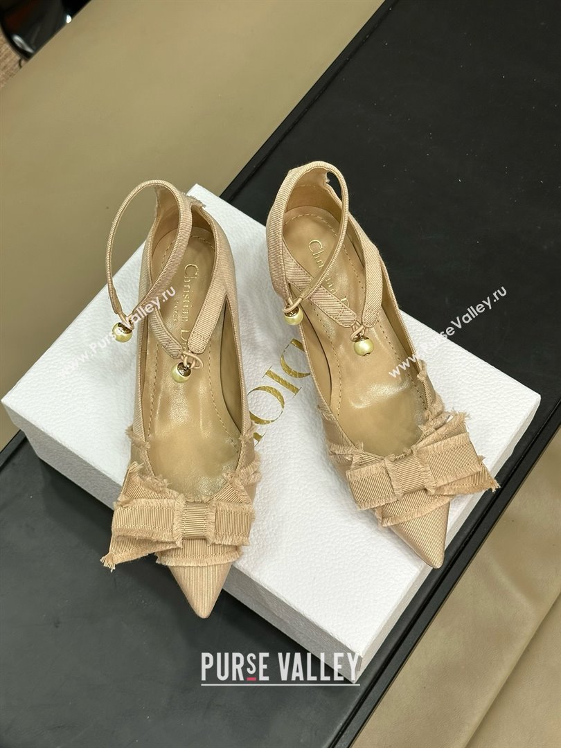 Dior Heel 4cm Adiorable Pumps in NUDE Fringed Grosgrain with Bow and Pearl 2024 (MODENG-240424-21)